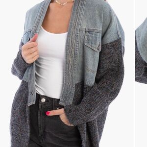 SAACHI Mixed Media Denim Cardigan Sweater Jacket one-size 0-16